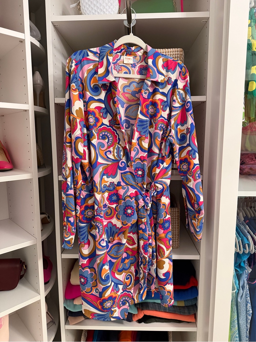 Niempo XL Colorful Floral Paisley Tie-Waist Long Sleeve Blouse